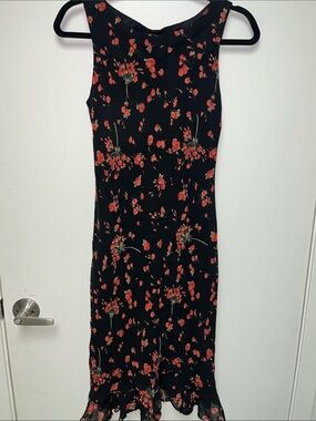 Black Midi Dress with Red Floral Print